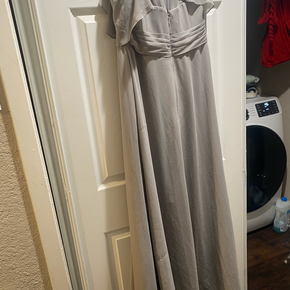 Azazie Silver Flutter Sleeve Off-the-Shoulder Maxi Dress